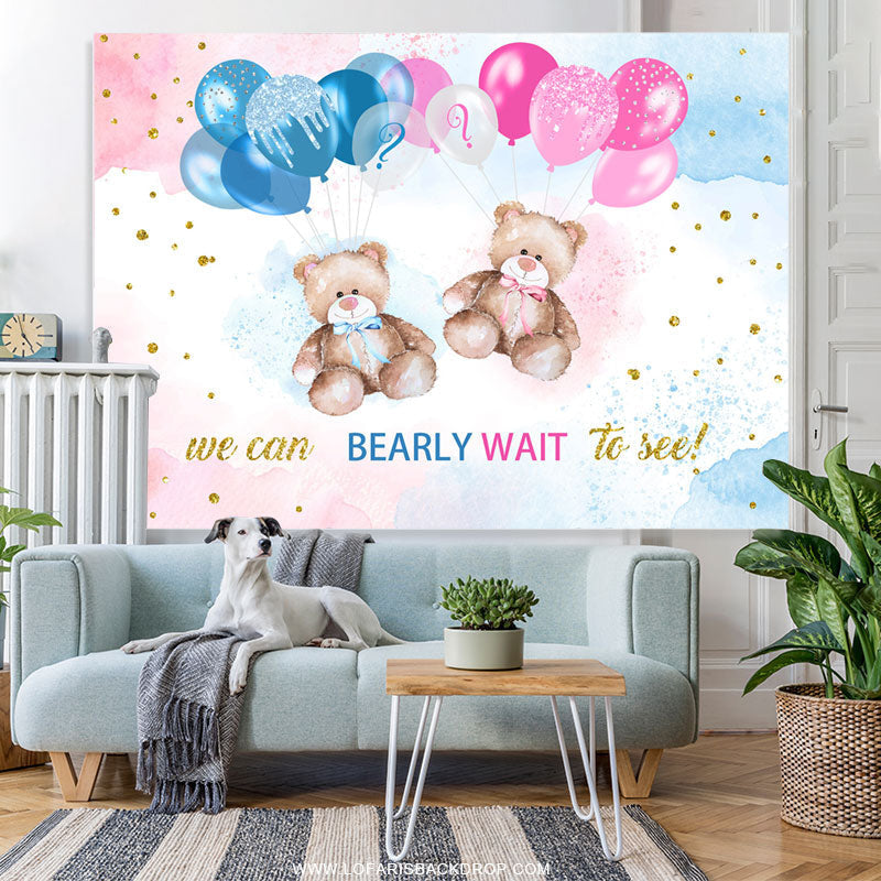 Lofaris Bearly Wait Pink Blue Balloon Gender Reveal Backdrop