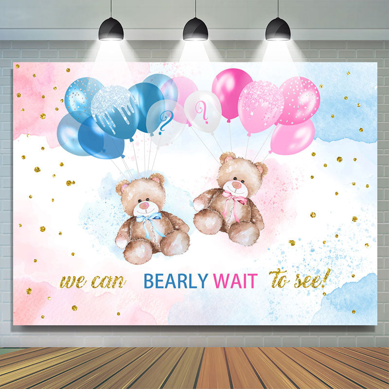 Lofaris Bearly Wait Pink Blue Balloon Gender Reveal Backdrop