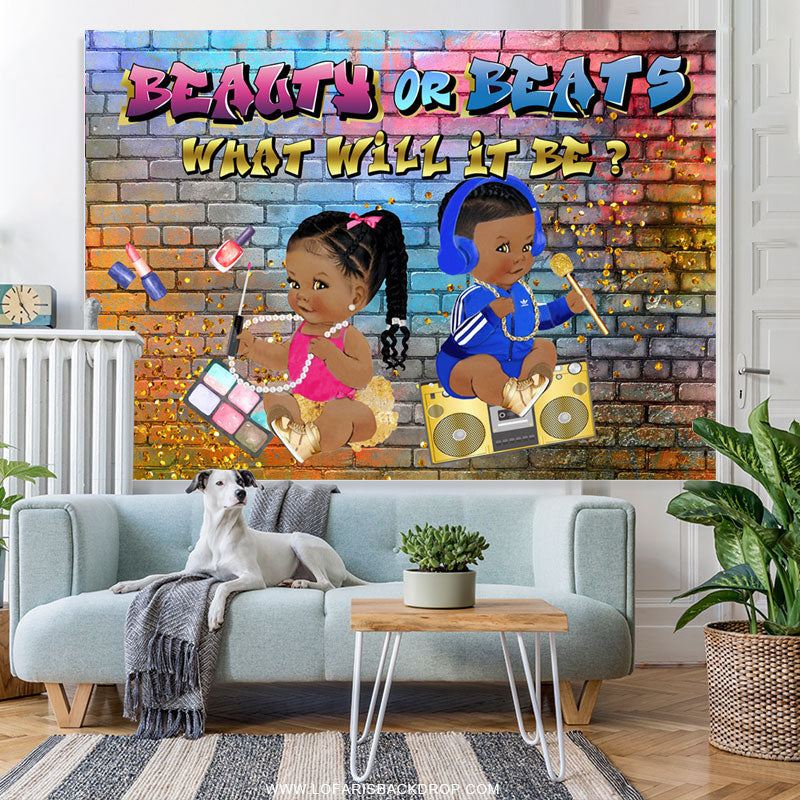 Lofaris Beauty Or Beats What Will It Be Baby Shower Backdrop