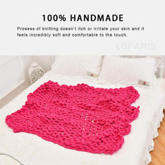 Lofaris Bedroom Decoration Thick Soft Rose Red Chunky Knit Blanket