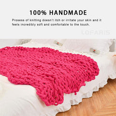 Lofaris Bedroom Decoration Thick Soft Rose Red Chunky Knit Blanket