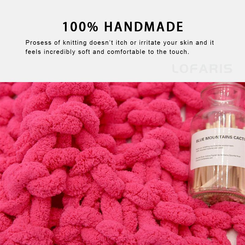 Lofaris Bedroom Decoration Thick Soft Rose Red Chunky Knit Blanket