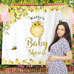 Lofaris Bee Honey Sunflowers White Custom Baby Shower Backdrop