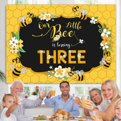 Lofaris Bee Three Summer Yellow Happy 3Rd Birthday Backdrop