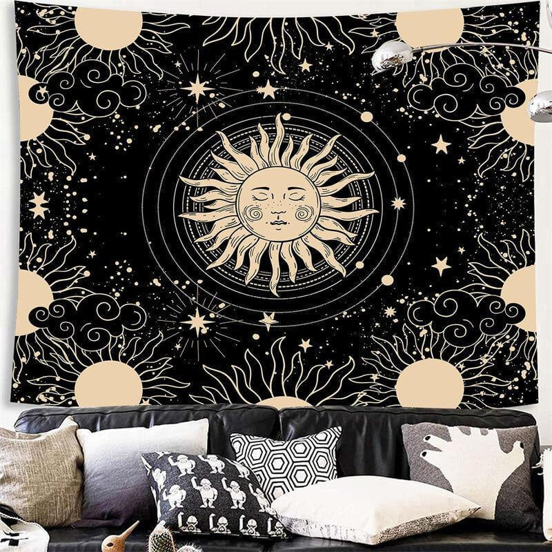 Lofaris Beige And Black Mandala Abstract Pattern Wall Tapestry