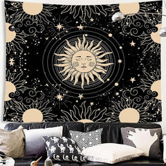Lofaris Beige And Black Mandala Abstract Pattern Wall Tapestry