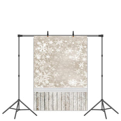 Lofaris Beige And White Cute Snowflakes Wooden Winter Backdrop