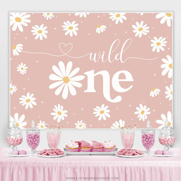 Lofaris Bellis Perennis Pink Theme Happy 1Th Birthday Backdrop