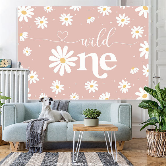 Lofaris Bellis Perennis Pink Theme Happy 1Th Birthday Backdrop