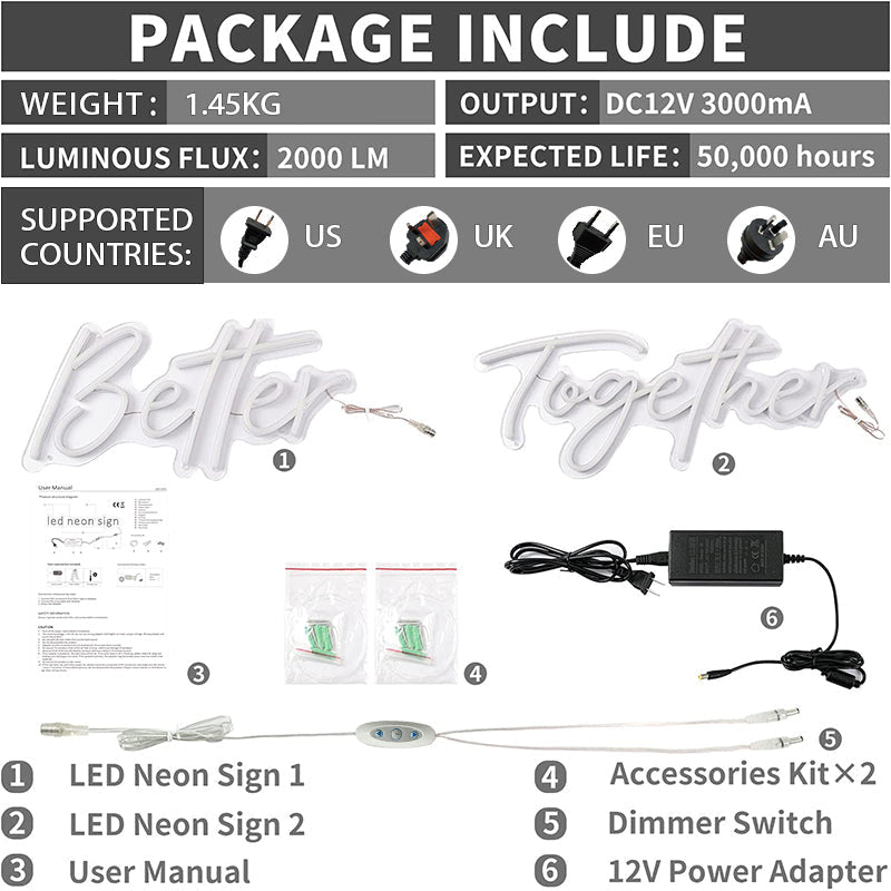 Lofaris Better Together LED Neon Sign Board For Wedding Valentine Party