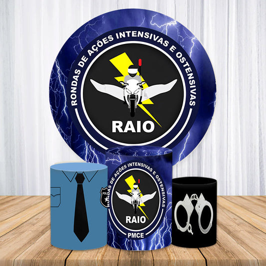 Lofaris Black And Blue Motorcycle Theme Round Backdrop Kit