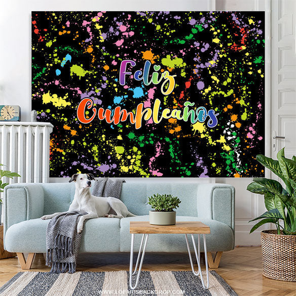 Lofaris Black And Color Graffiti Happy Birthday Backdrop