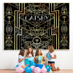Lofaris Black And Gold Abstract Graphics Birthday Backdrop