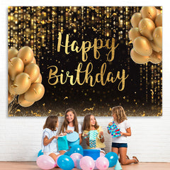 Lofaris Black And Gold Ballon Glitter Happy Birthday Backdrop
