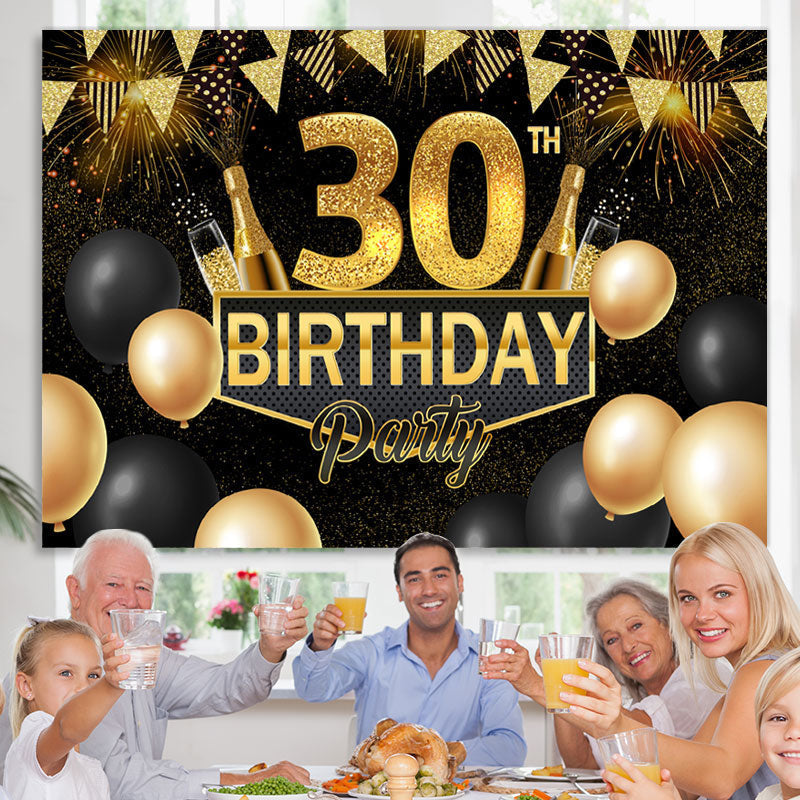 Lofaris Black and Gold Balloon 30Th Birthday Party Backdrop