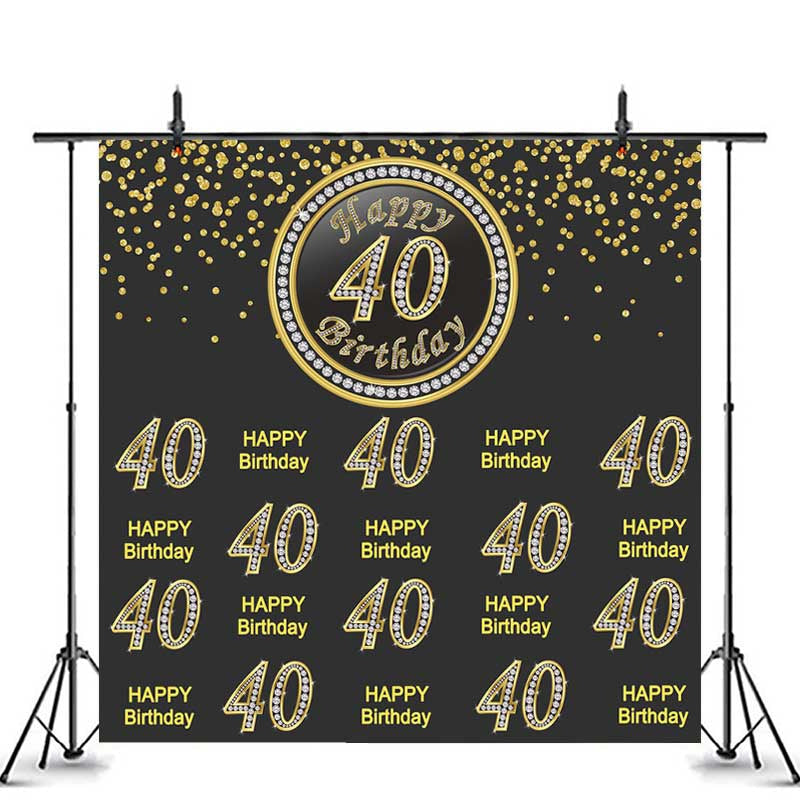 Lofaris Dark and Yellow 40th Happy Birthday Backdrop