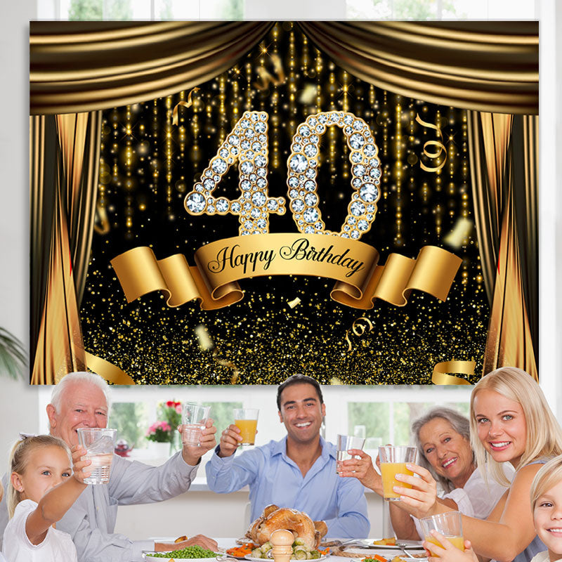 Lofaris Black And Gold Glitter Bokeh 40th Birthday Backdrop