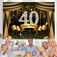 Lofaris Black And Gold Glitter Bokeh 40th Birthday Backdrop