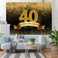 Lofaris Black and Gold Glitter Bokeh 40Th Birthday Backdrop