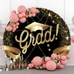 Lofaris Black And Gold Glitter Graduation Party Round Backdrop