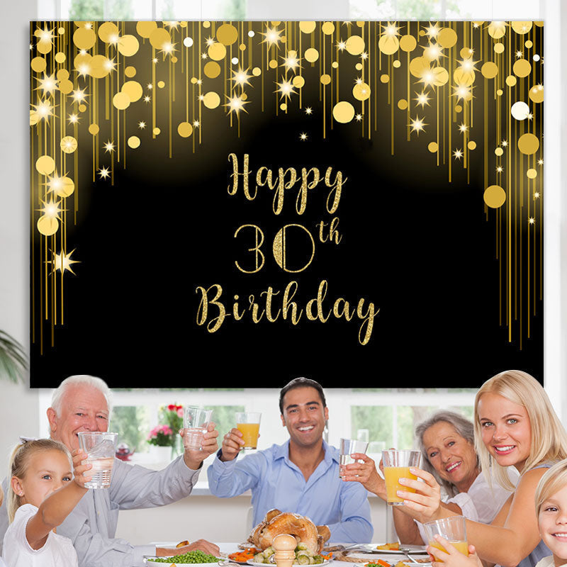 Lofaris Black and Gold Glitter Happy 30th Birthday Backdrop