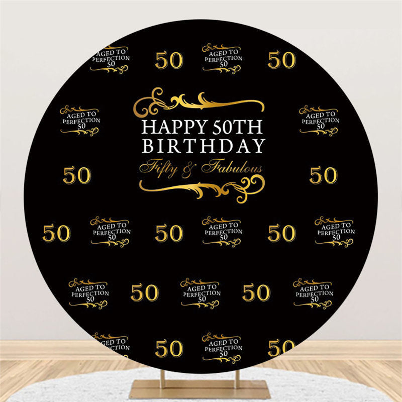 Lofaris Black And Gold Happy 50Th Birthday Round Backdrop
