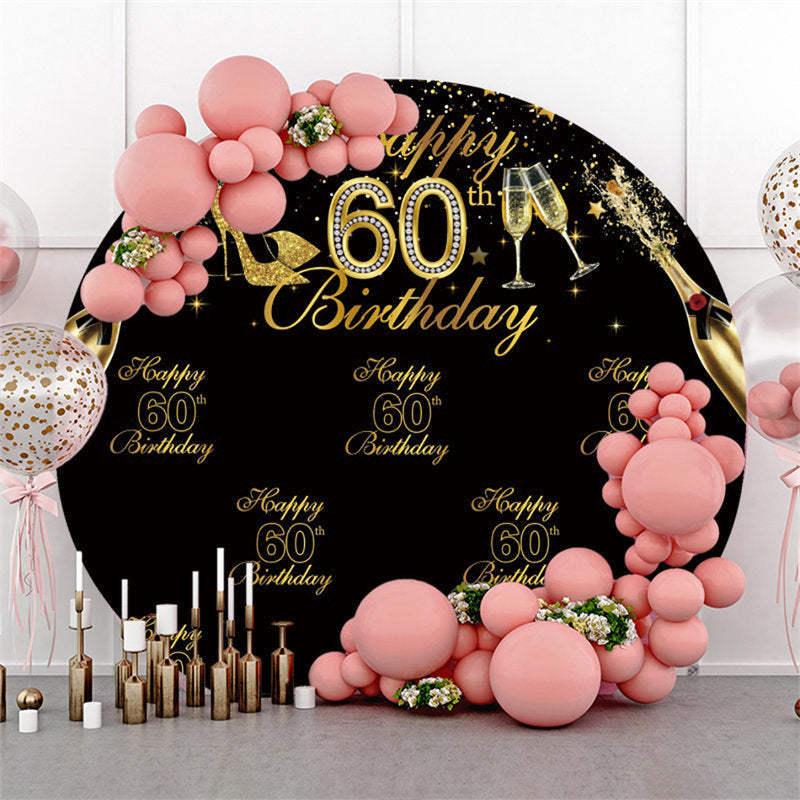 Lofaris Black And Gold Happy 60Th Birthday Circle Backdrop