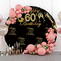 Lofaris Black And Gold Happy 60Th Birthday Circle Backdrop