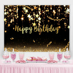 Lofaris Black and Gold stars Bokeh Happy Birthday Backdrop