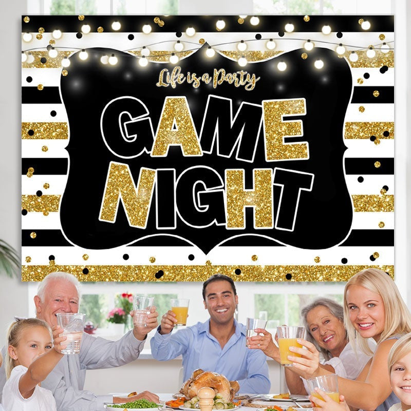 Lofaris Black and Gold Stripes Photo Game Night Party Backdrop