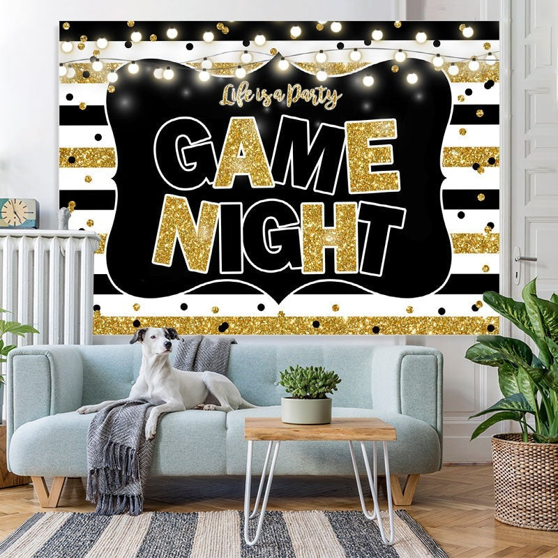 Lofaris Black and Gold Stripes Photo Game Night Party Backdrop