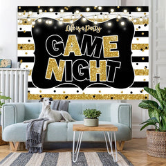 Lofaris Black and Gold Stripes Photo Game Night Party Backdrop