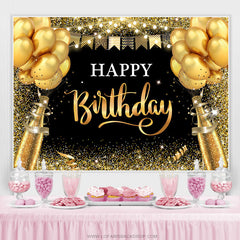 Lofaris Black And Golden Balloon Glitter Birthday Backdrop