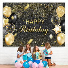 Lofaris Black And Golden Balloon Glitter Happy Birthday Backdrop