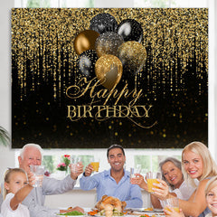 Lofaris Black and Golden Bokeh Balloon Happy Birthday Backdrop