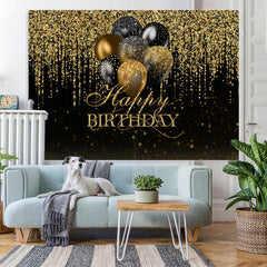 Lofaris Black and Golden Bokeh Balloon Happy Birthday Backdrop