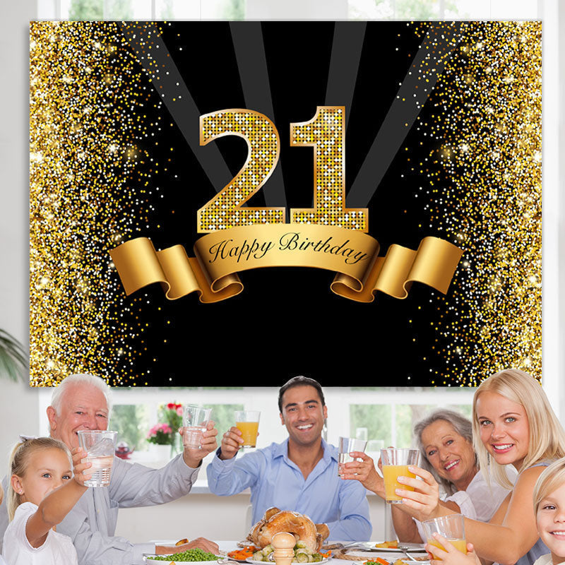 Lofaris Black and Golden Bokeh Happy 21Th Birthday Backdrop