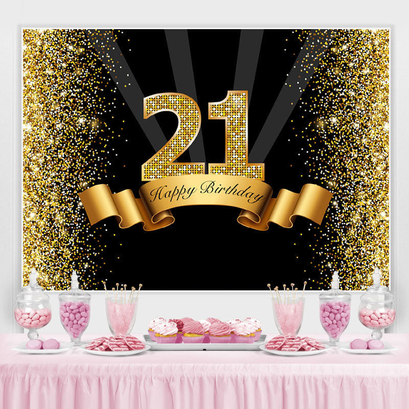 Lofaris Black and Golden Bokeh Happy 21Th Birthday Backdrop