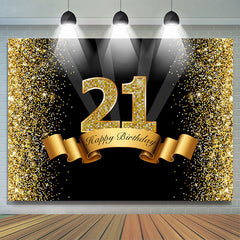 Lofaris Black and Golden Bokeh Happy 21Th Birthday Backdrop