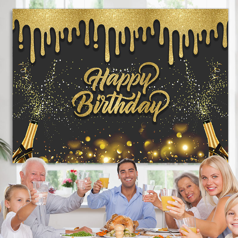 Lofaris Black And Golden Glitter Dot Happy Birthday Backdrop