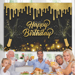 Lofaris Black And Golden Glitter Dot Happy Birthday Backdrop