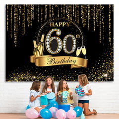 Lofaris Black And Golden Glitter Happy 60Th Birthday Backdrop