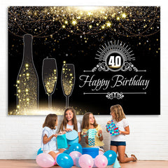 Lofaris Black And Golden Glitter Stars 40Th Birthday Backdrop
