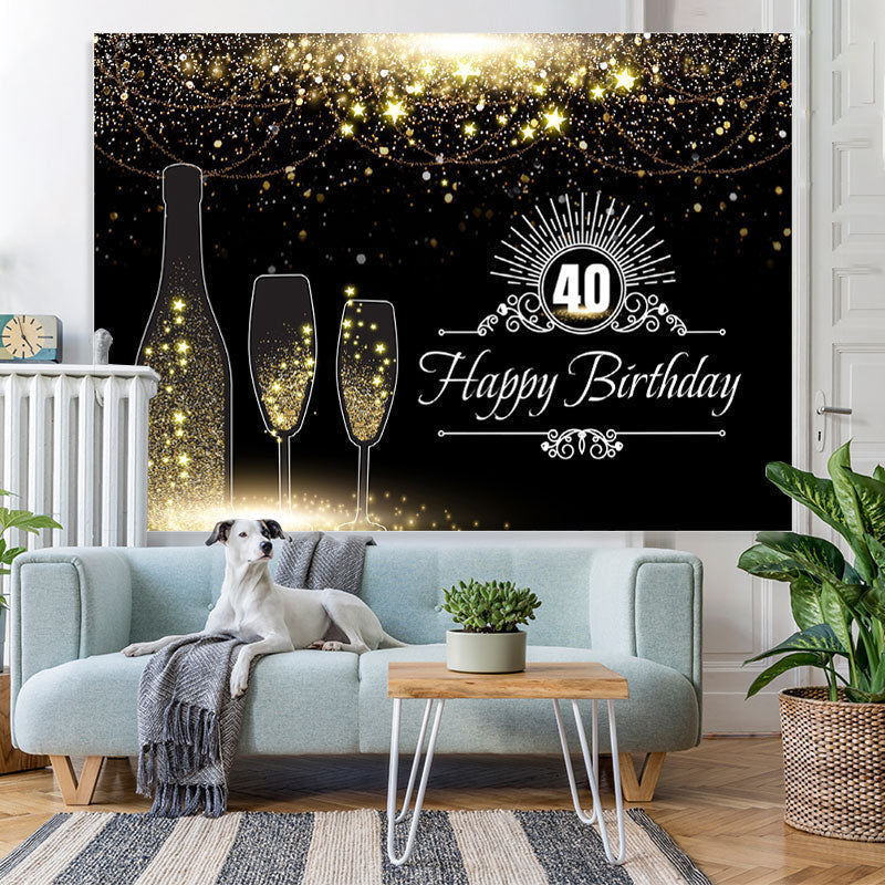 Lofaris Black And Golden Glitter Stars 40Th Birthday Backdrop
