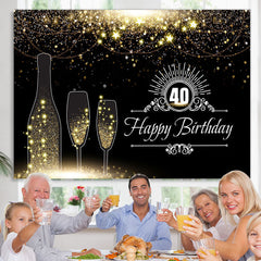 Lofaris Black And Golden Glitter Stars 40Th Birthday Backdrop