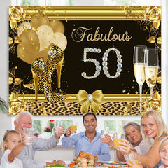 Lofaris Black and Golden High Heel Happy 50Th Birthday Backdrop
