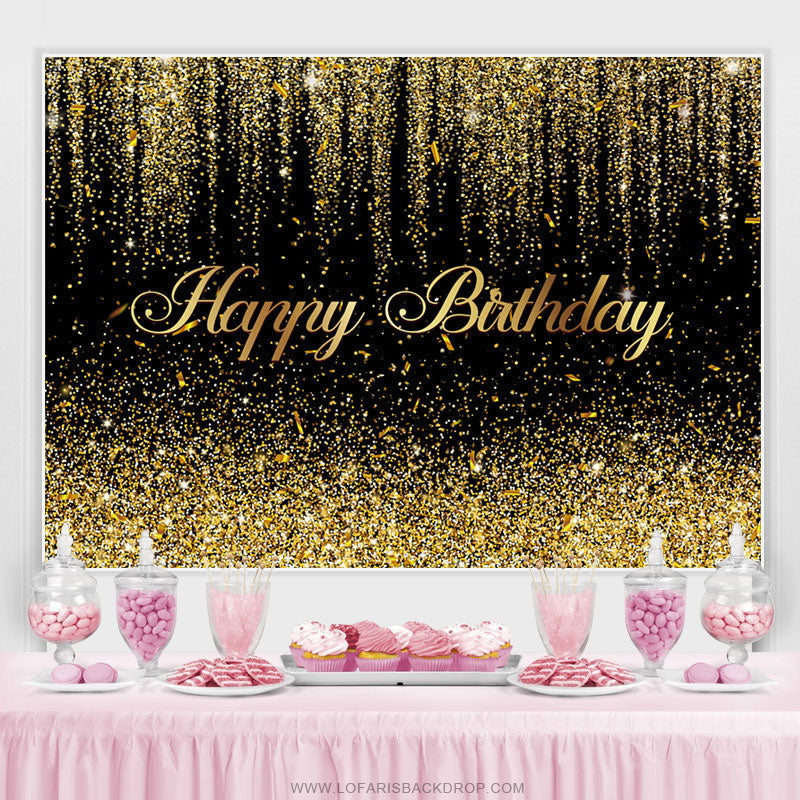 Lofaris Black And Golden Many Ribbons Happy Birthday Backdrop