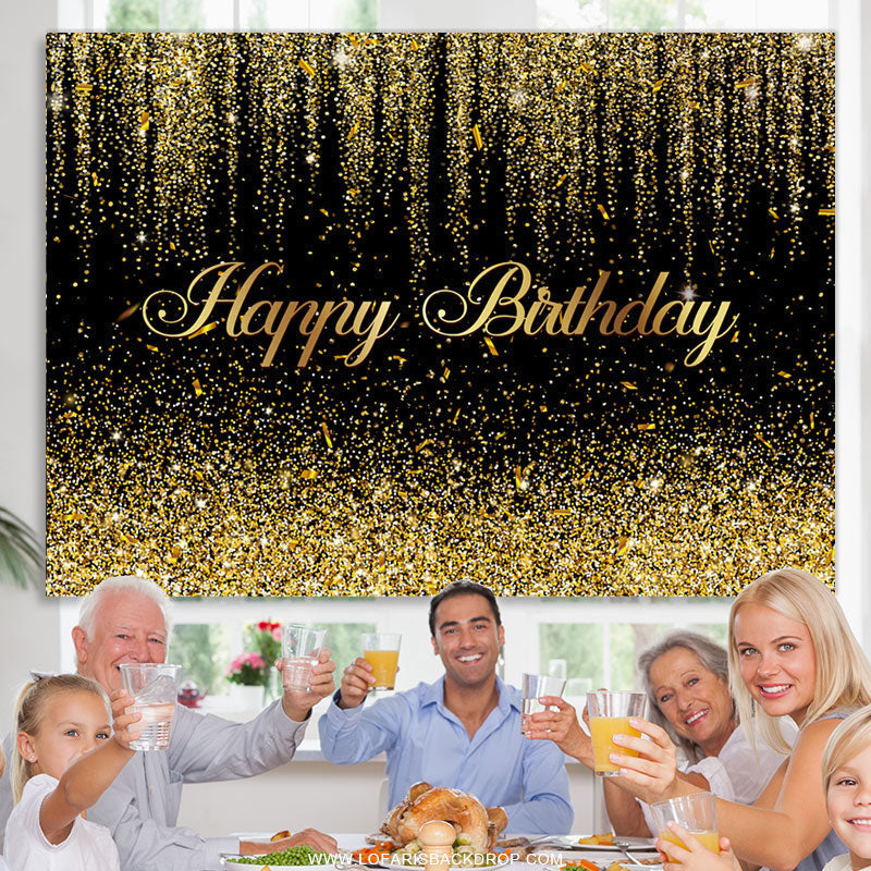 Lofaris Black And Golden Many Ribbons Happy Birthday Backdrop