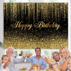 Lofaris Black And Golden Many Ribbons Happy Birthday Backdrop