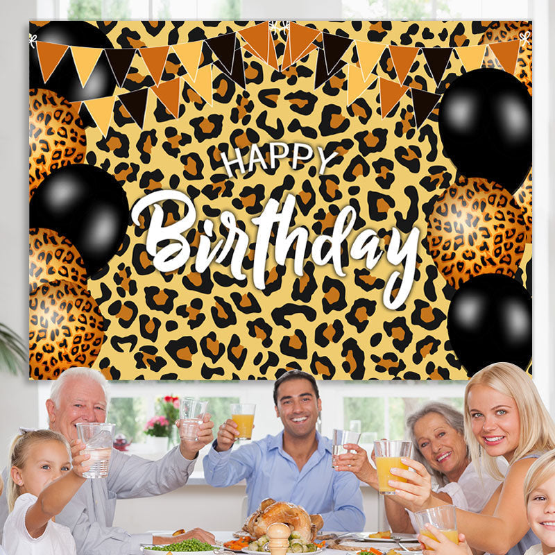 Lofaris Black And Leopard Themed Adult Happy Birthday Backdrop